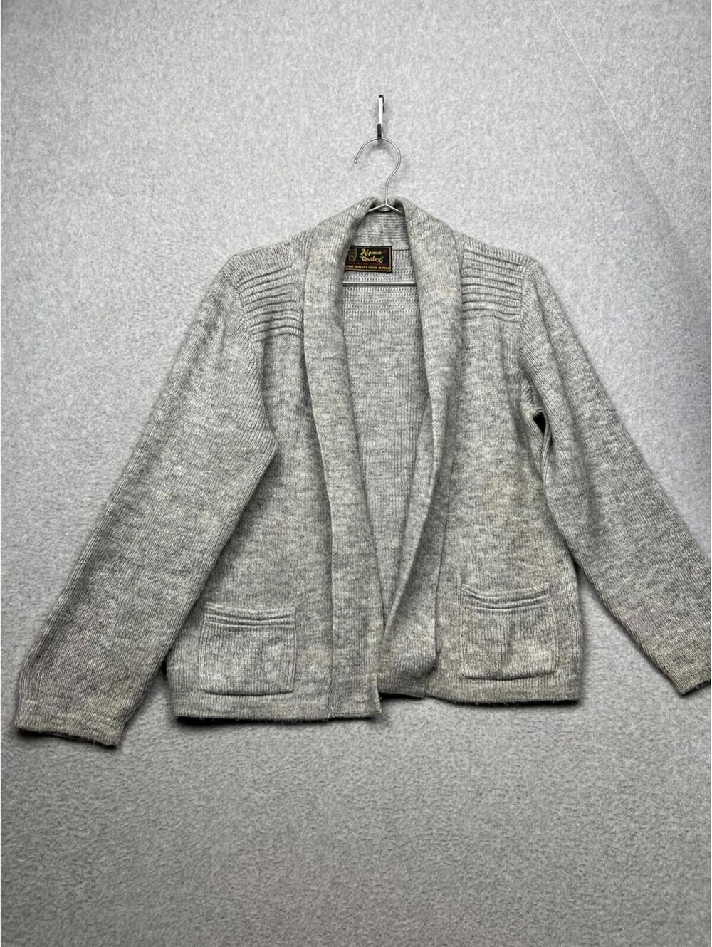 Alpaca Quitex Peru Open Cardigan Sweater Women M Neutral Simple gray